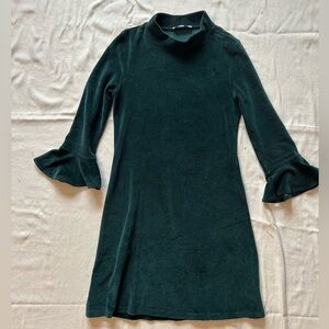Girls Zara Velvet Green Dress, Fall/Winter; Size M; Forest Green; Knee Length